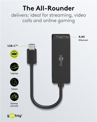 GOOBAY αντάπτορας δικτύου 76579, USB-C, 1000Mbps Ethernet, μαύρος