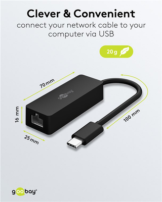 GOOBAY αντάπτορας δικτύου 76579, USB-C, 1000Mbps Ethernet, μαύρος