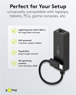 GOOBAY αντάπτορας δικτύου 76579, USB-C, 1000Mbps Ethernet, μαύρος