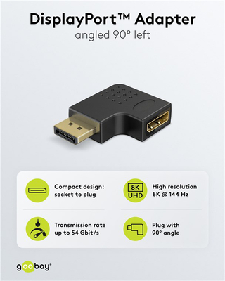 GOOBAY αντάπτορας DisplayPort 77131, 8K/144Hz, γωνιακός, μαύρος