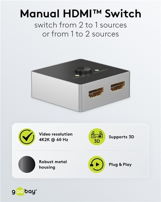 GOOBAY HDMI switch 58486, 2-in σε 1-out, 4K/60Hz, μαύρο