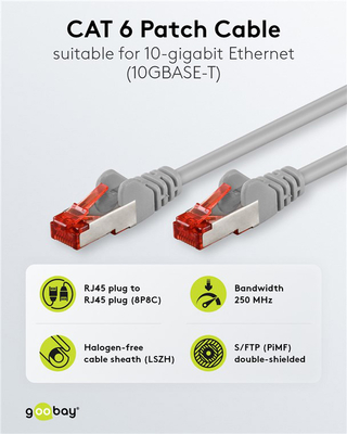 GOOBAY καλώδιο δικτύου 50889, CAT 6 S/FTP, copper, 250MHz, 5m, γκρι
