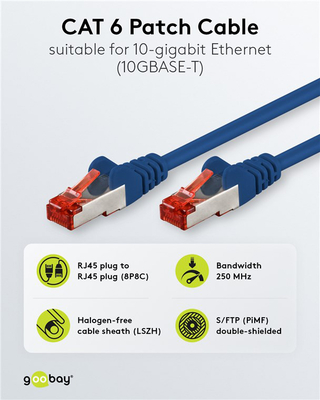 GOOBAY καλώδιο δικτύου 68270, CAT 6 S/FTP, copper, 250MHz, 5m, μπλε