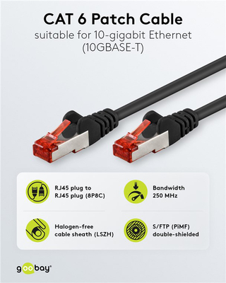 GOOBAY καλώδιο δικτύου 68693, CAT 6 S/FTP, copper, 250MHz, 1m, μαύρο