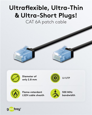 GOOBAY καλώδιο δικτύου 74238, CAT 6A U/UTP, ultra slim, copper, 500MHz, 3m, μαύρο