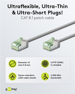 GOOBAY καλώδιο δικτύου 74348, CAT 8.1 U/FTP, ultra slim, copper, 40Gbps, 3m, γκρι