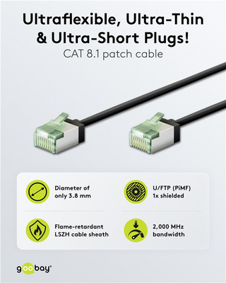 GOOBAY καλώδιο δικτύου 74354, CAT 8.1 U/FTP, ultra slim, copper, 40Gbps, 2m, μαύρο