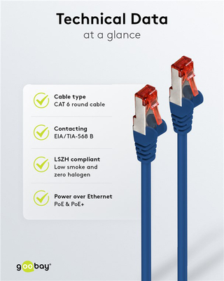 GOOBAY καλώδιο δικτύου 93211, CAT 6 S/FTP, copper, 250MHz, 0.25m, μπλε