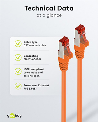 GOOBAY καλώδιο δικτύου 93340, CAT 6 S/FTP, copper, 250MHz, 0.25m, πορτοκαλί