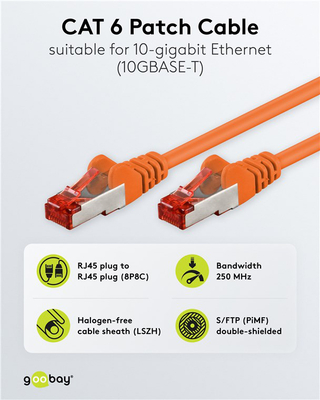 GOOBAY καλώδιο δικτύου 93468, CAT 6 S/FTP, copper, 250MHz, 1m, πορτοκαλί