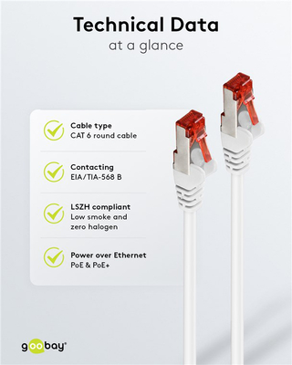 GOOBAY καλώδιο δικτύου 93502, CAT 6 S/FTP, copper, 250MHz, 1m, λευκό