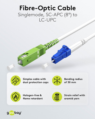 GOOBAY καλώδιο οπτικής ίνας SC-APC σε LC-UPC 59607, Singlemode OS2, 0.5m, λευκό