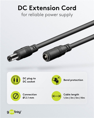 GOOBAY καλώδιο προέκτασης τροφοδοσίας 71399, 5.5x2.1mm, 3m, μαύρο