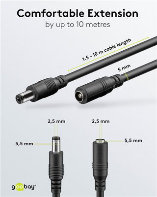 GOOBAY καλώδιο προέκτασης τροφοδοσίας 71401, 5.5x2.5mm, 3m, μαύρο