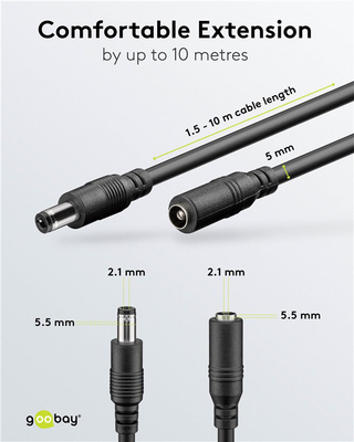 GOOBAY καλώδιο προέκτασης τροφοδοσίας 76671, 5.5x2.1mm, 5m, μαύρο