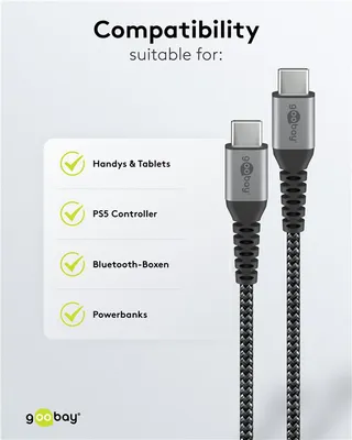 GOOBAY καλώδιο USB-C 49301, 60W, 480Mbps, 0.50m, μαύρο