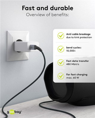 GOOBAY καλώδιο USB-C 49301, 60W, 480Mbps, 0.50m, μαύρο