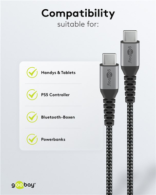 GOOBAY καλώδιο USB-C 79559, 60W, 480Mbps, 0.15m, μαύρο
