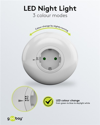 GOOBAY LED φωτιστικό νυκτός 64567, πρίζα schuko, 3 χρώματα φωτός, 6500K