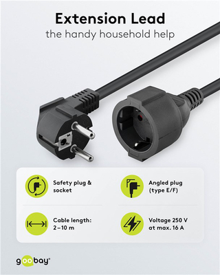 GOOBAY μπαλαντέζα προέκταση ρεύματος 93095, schuko, 3x 1.5mm², 10m, μαύρη