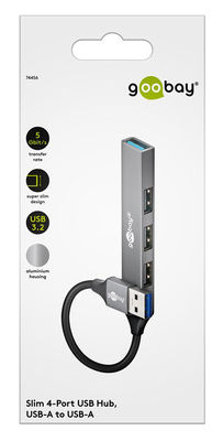 GOOBAY USB hub 74456, 4x θυρών, USB 3.2, 5Gbps, USB σύνδεση, γκρι
