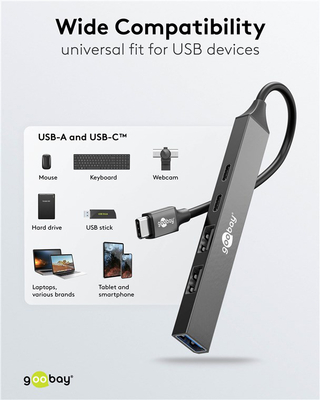GOOBAY USB hub 74460, 5x θυρών, USB 3.2, 5Gbps, 100W, USB-C σύνδεση, γκρι