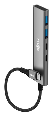 GOOBAY USB hub 76563, 4x θυρών, USB 3.2, 5Gbps, USB-C σύνδεση, γκρι