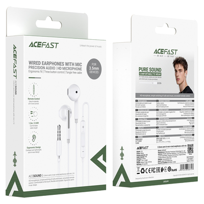 Hands Free Acefast L14 Earphones Stereo 3.5mm με Μικρόφωνο Λευκά 1.2m