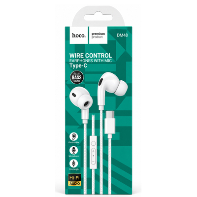 Hands Free Hoco. DM48 Rock Stereo USB-C με Μικρόφωνο 1.2m Λευκά Συμβατά με Όλες τις USB-C Συσκευές