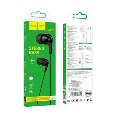 Hands Free Hoco M97 Enjoy Universal Earphones Stereo Bass USB-C με Μικρόφωνο Συμβατά με Όλες τις Συσκευές USB-C Μαύρο 1.2m