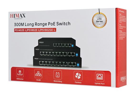 HIMAX PoE switch PS1402E-L, 4x Ethernet PoE & 2x Ethernet θύρες, έως 100Mbps