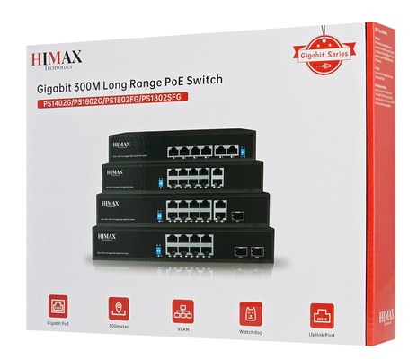 HIMAX PoE switch PS1802G, 8x Ethernet PoE & 2x Ethernet θύρες, έως 1000Mbps
