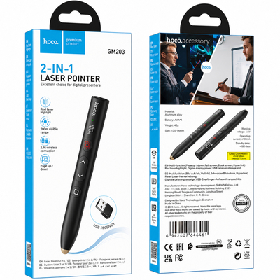 Hoco GM203 Touch Smart Active Pen 2.4GHz 180mAh Ιδανικό για Έλεγχο Παρουσιάσεων και Laser Pointer Μαύρο