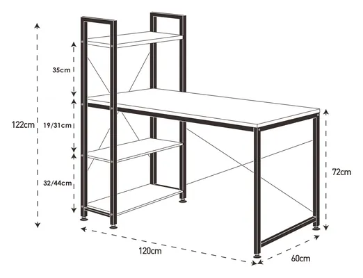 HOME USE γραφείο HUH-0249 με ραφιέρα, 120x60x122cm, καφέ/μαύρο