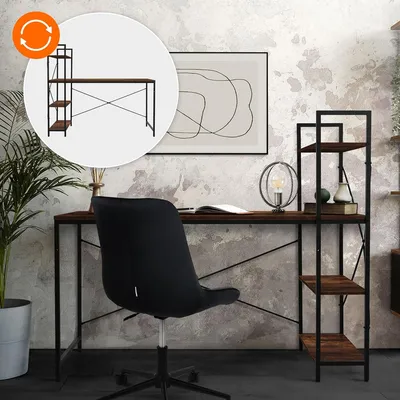 HOME USE γραφείο HUH-0249 με ραφιέρα, 120x60x122cm, καφέ/μαύρο