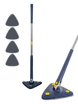HOME USE τριγωνική σφουγγαρίστρα HUH-0257 με 4x πανιά μικροϊνών, προσαρμόσιμο ύψος, μπλε