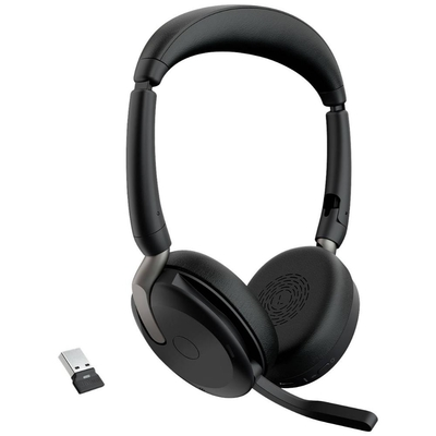 JABRA Evolve2 65 Flex Wireless Stereo Headset UC USB-A Link 380a with Wireless Charging Pad Black (26699-989-989) (JAB26699-989-989)