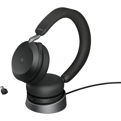 JABRA Evolve2 75 Wireless Stereo Headset MS USB-C Link 380c with Charging Stand Black (27599-999-889) (JAB27599-999-889)