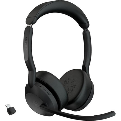JABRA Evolve2 55 Wireless Stereo Headset MS USB-C Link 380c Black (25599-999-899) (JAB25599-999-899)