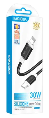 KAKUSIGA καλώδιο Lightning σε USB-C KSC-998, σιλικόνης, 30W, 480Mbps, 1m, μαύρο
