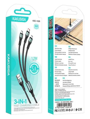 KAKUSIGA καλώδιο USB σε USB-C/Lightning/Micro USB KSC-1026, 5A, 480Mbps, 1.2m, μαύρο