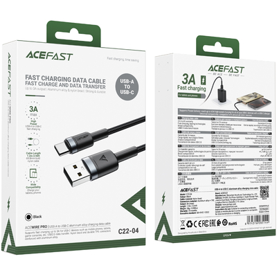 Καλώδιο Acefast C22-04 USB-A σε USB-C 18W 3A Braided Μαύρο 1.2m