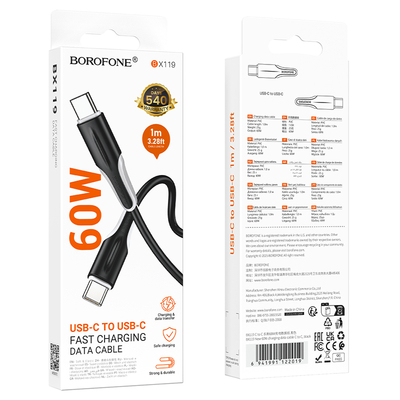 Καλώδιο Borofone BX119 USB-C σε USB-C 60W Μαύρο 1m