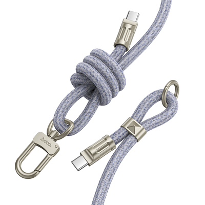 Καλώδιο Φόρτισης/Λουράκι Λαιμού Hoco GH7 USB-C σε USB-C  60W 3A Braided Μπλε 1.8m