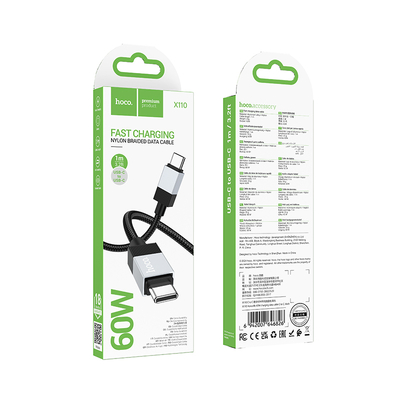 Καλώδιο Hoco X110 Honorific USB-C σε USB-C 60W Braided Μαύρο 1m