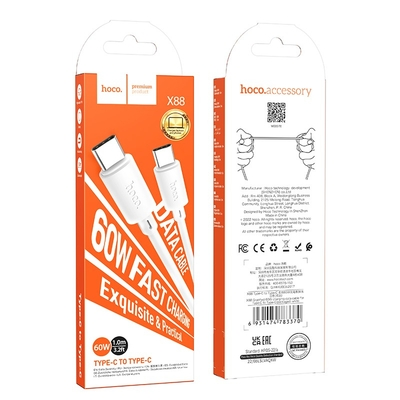 Καλώδιο Hoco X88 USB-C σε USB-C 60W Fast Charging Λευκό 1m