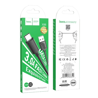 Καλώδιο Hoco X88 USB σε USB-C 3.0A Fast Charging Μαύρο 1m
