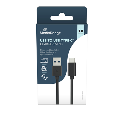 Καλώδιο MediaRange Charge and sync cable, USB 3.2 to USB Type-C plug, 1.8m, black (MRCS182)