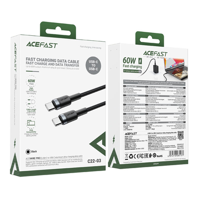 Καλώδιο Σύνδεσης Acefast C22-03 USB-C σε USB-C USB2.0 3A 60W Braided Μαύρο 1.2m