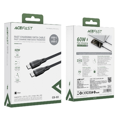 Καλώδιο σύνδεσης Acefast C8-03 USB-C σε USB-C 60W Braided Μαύρο 1.2m